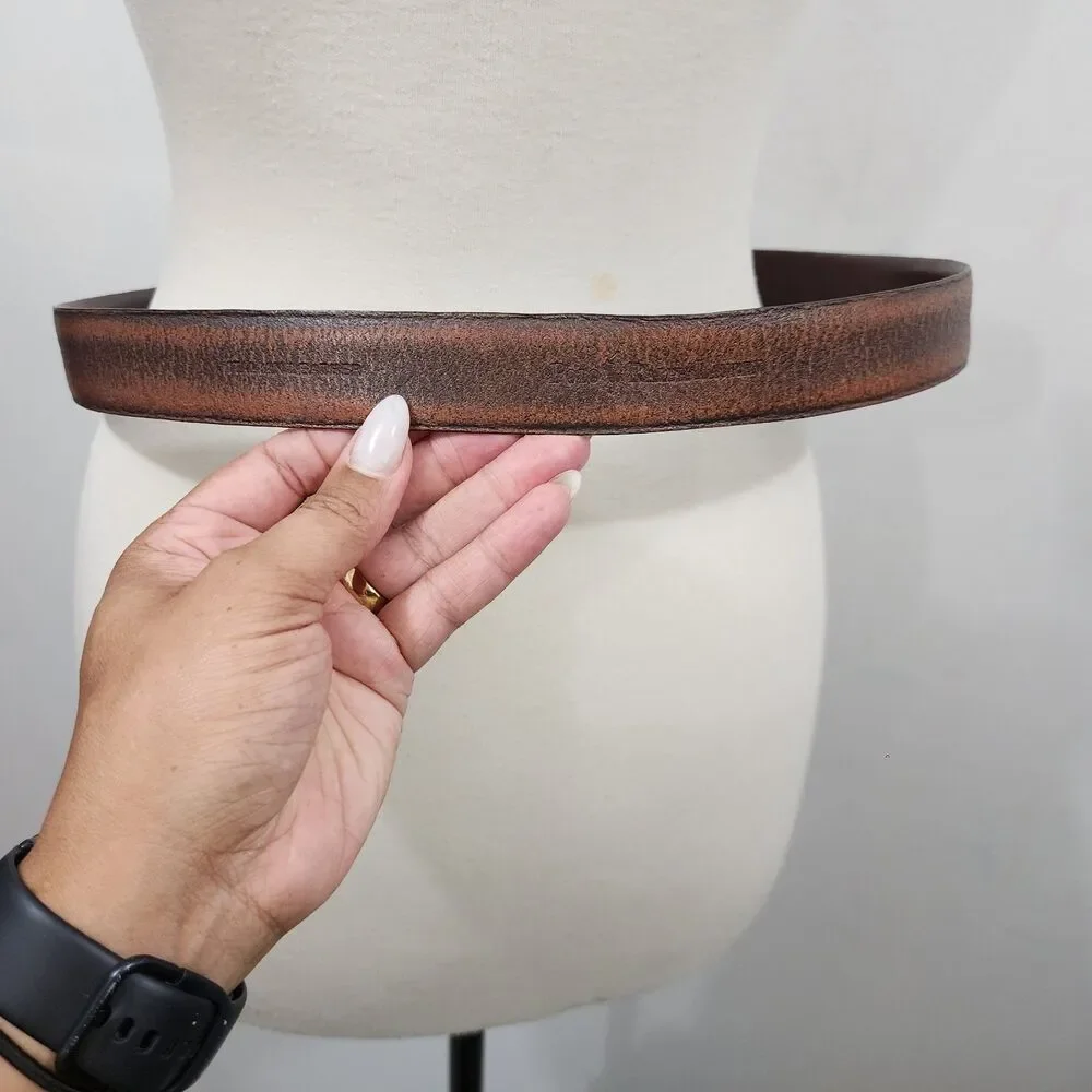 Vintage 90s Ralph Lauren Polo Brown Leather Belt Mens W34 Rectangle Buckle